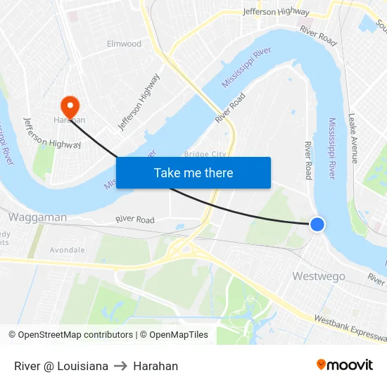 River @ Louisiana to Harahan map