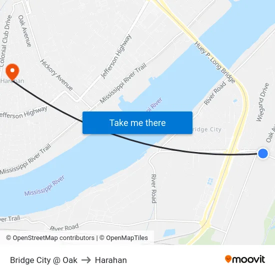 Bridge City @ Oak to Harahan map