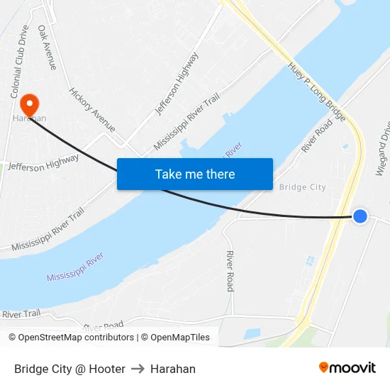 Bridge City @ Hooter to Harahan map