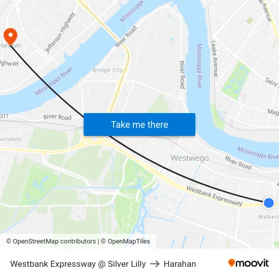 Westbank Expressway @ Silver Lilly to Harahan map