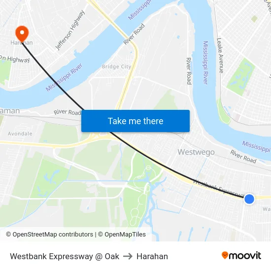 Westbank Expressway @ Oak to Harahan map