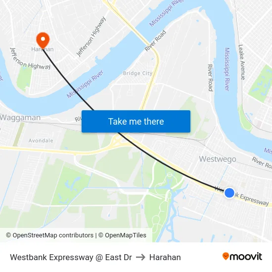 Westbank Expressway @ East Dr to Harahan map