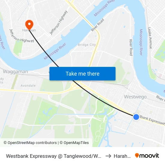 Westbank Expressway @ Tanglewood/West to Harahan map