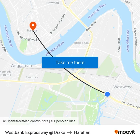 Westbank Expressway @ Drake to Harahan map