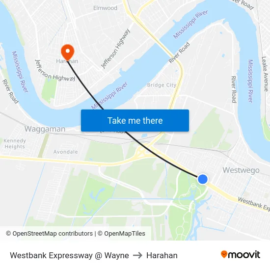 Westbank Expressway @ Wayne to Harahan map