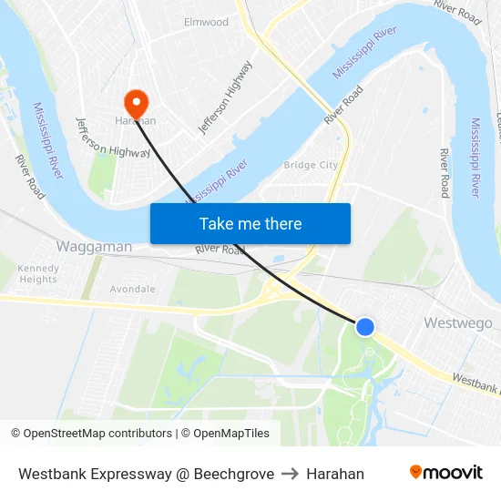 Westbank Expressway @ Beechgrove to Harahan map