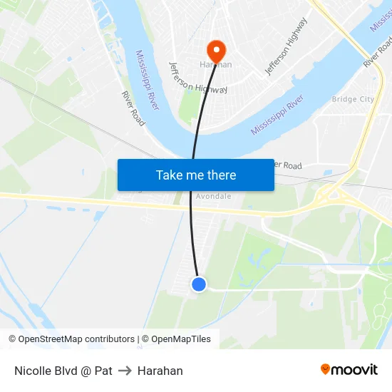 Nicolle Blvd @ Pat to Harahan map
