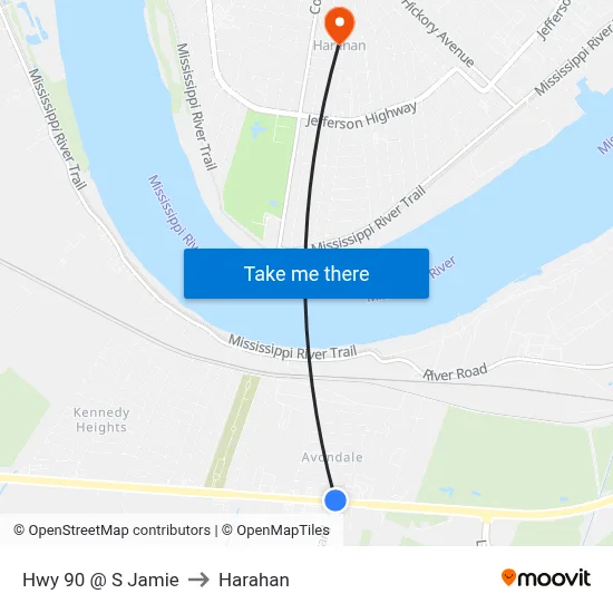 Hwy 90 @ S Jamie to Harahan map