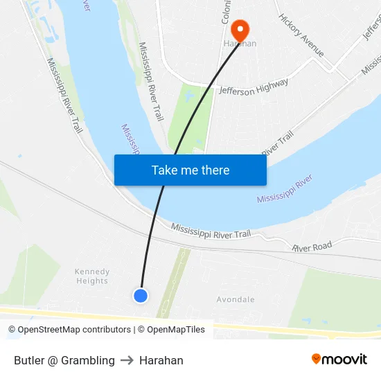 Butler @ Grambling to Harahan map