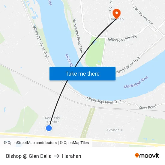 Bishop @ Glen Della to Harahan map