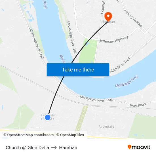 Church @ Glen Della to Harahan map
