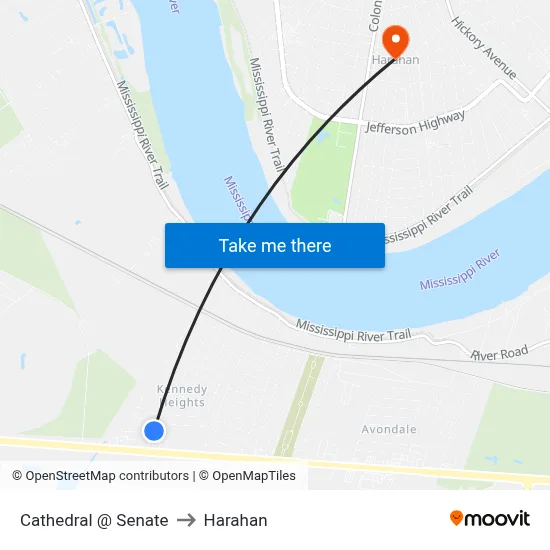 Cathedral @ Senate to Harahan map