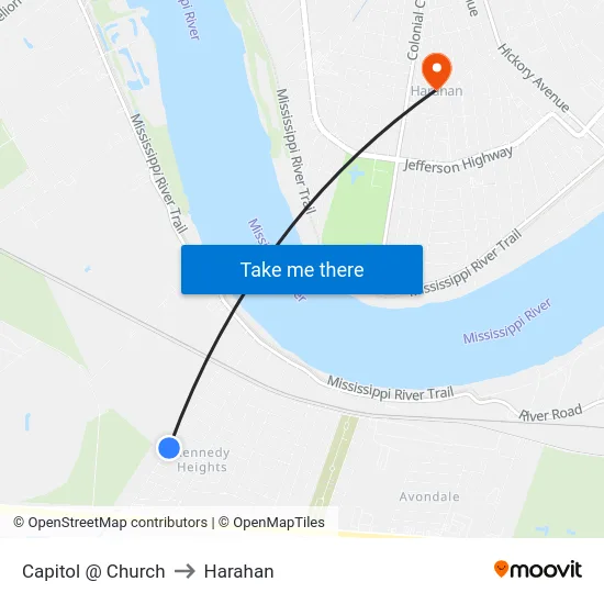 Capitol @ Church to Harahan map