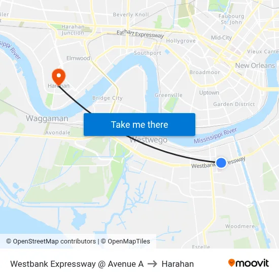 Westbank Expressway @ Avenue A to Harahan map