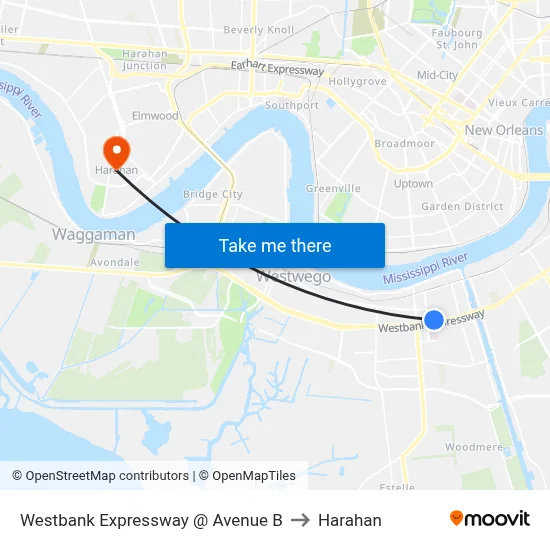Westbank Expressway @ Avenue B to Harahan map
