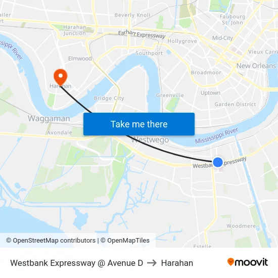 Westbank Expressway @ Avenue D to Harahan map