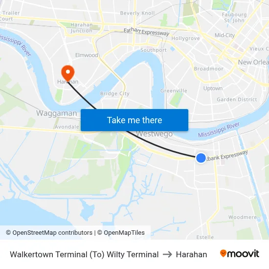 Walkertown Terminal (To) Wilty Terminal to Harahan map