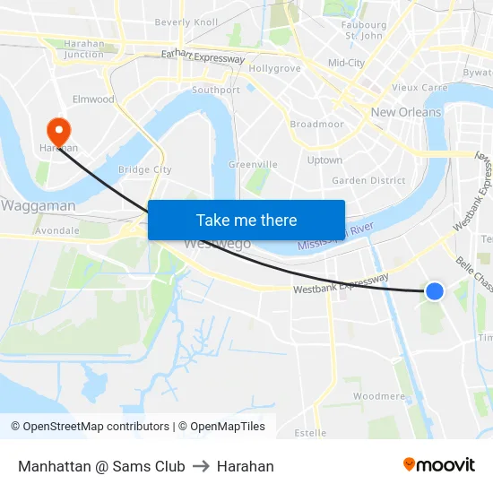 Manhattan @ Sams Club to Harahan map