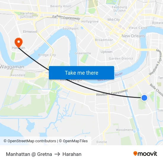 Manhattan @ Gretna to Harahan map