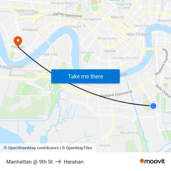 Manhattan @ 9th St to Harahan map
