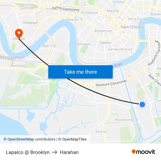 Lapalco @ Brooklyn to Harahan map