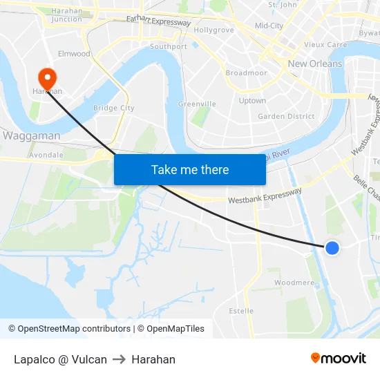 Lapalco @ Vulcan to Harahan map