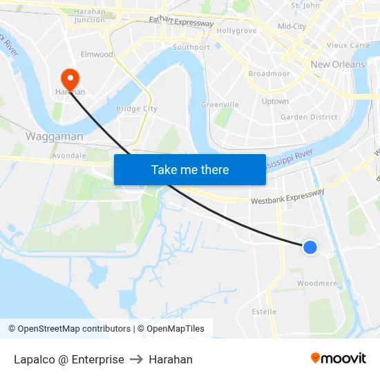 Lapalco @ Enterprise to Harahan map