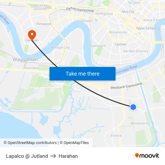 Lapalco @ Jutland to Harahan map