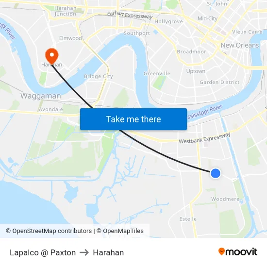 Lapalco @ Paxton to Harahan map