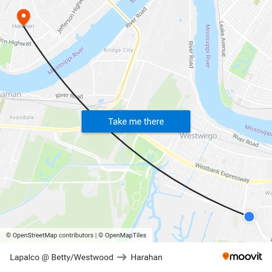 Lapalco @ Betty/Westwood to Harahan map