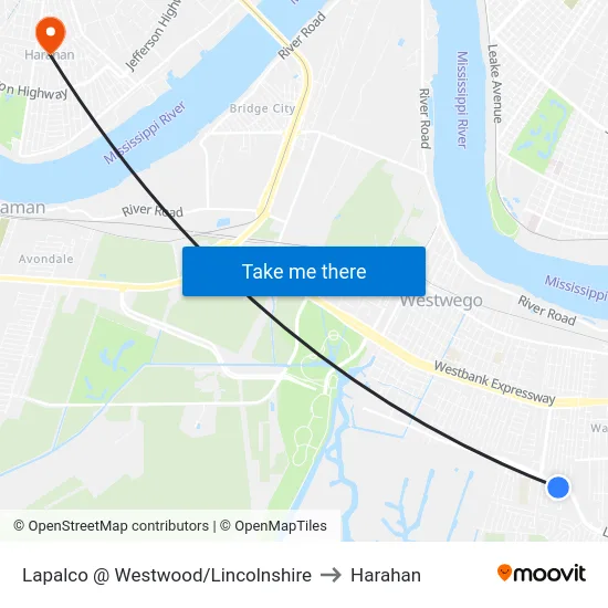 Lapalco @ Westwood/Lincolnshire to Harahan map