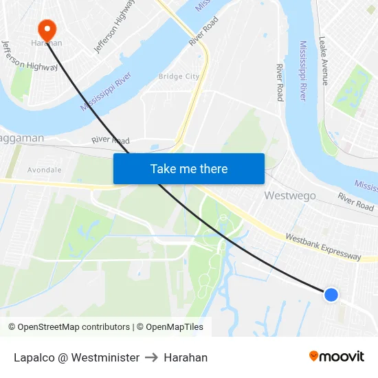Lapalco @ Westminister to Harahan map