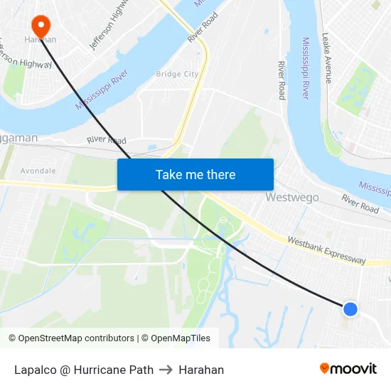 Lapalco @ Hurricane Path to Harahan map