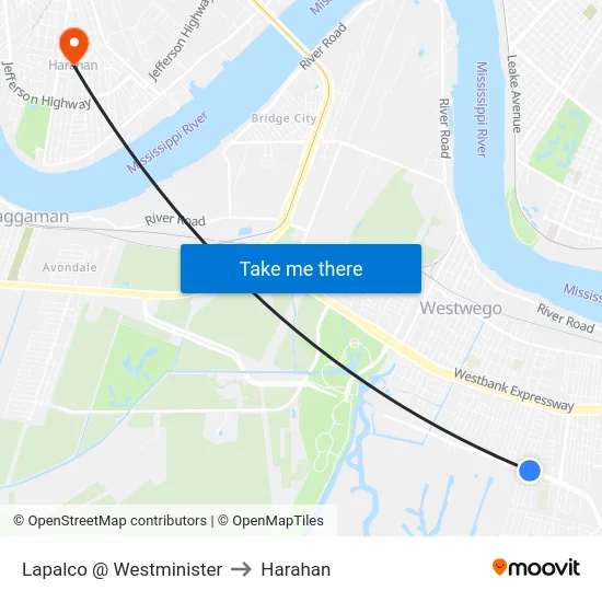 Lapalco @ Westminister to Harahan map