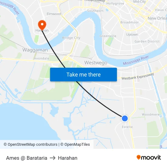 Ames @ Barataria to Harahan map