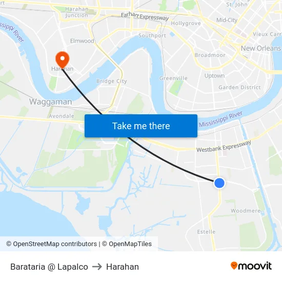 Barataria @ Lapalco to Harahan map