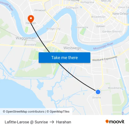 Lafitte-Larose @ Sunrise to Harahan map
