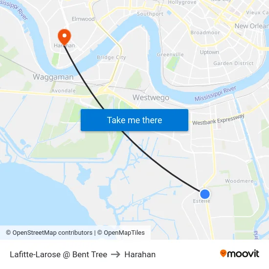 Lafitte-Larose @ Bent Tree to Harahan map