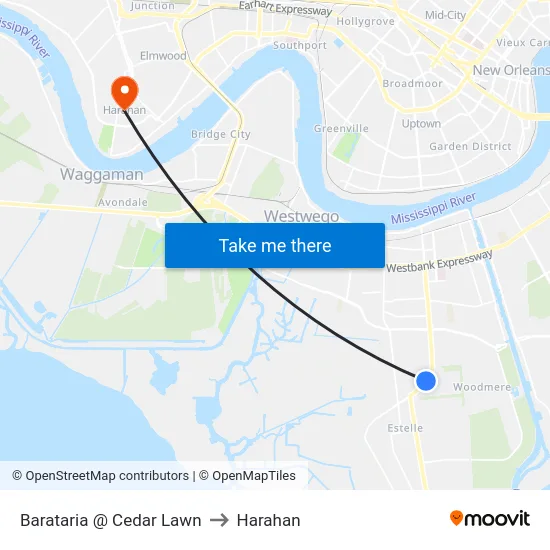 Barataria @ Cedar Lawn to Harahan map