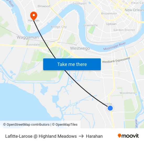 Lafitte-Larose @ Highland Meadows to Harahan map
