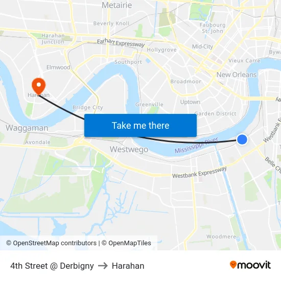 4th Street @ Derbigny to Harahan map