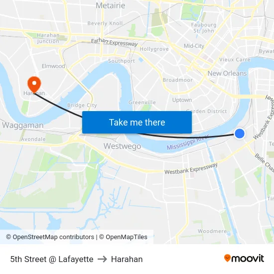 5th Street @ Lafayette to Harahan map