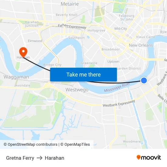 Gretna Ferry to Harahan map