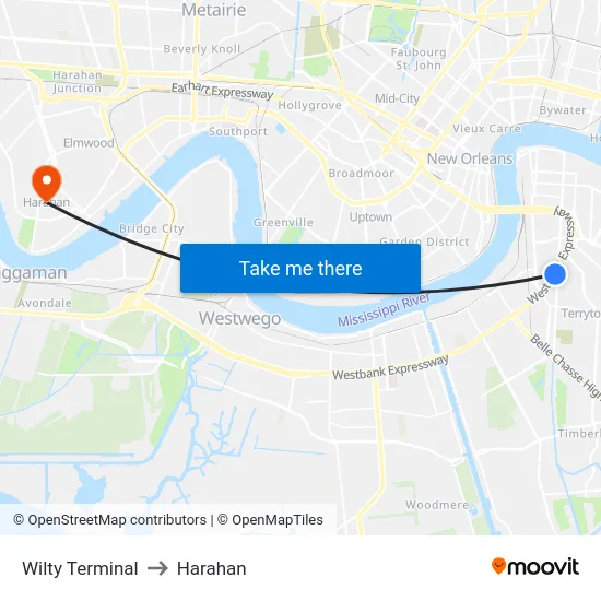 Wilty Terminal to Harahan map