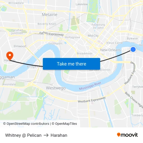 Whitney @ Pelican to Harahan map