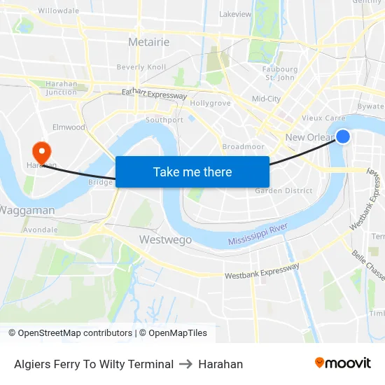 Algiers Ferry To Wilty Terminal to Harahan map