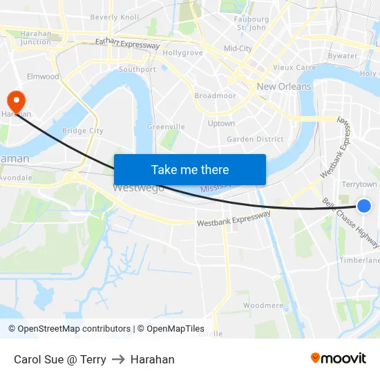 Carol Sue @ Terry to Harahan map