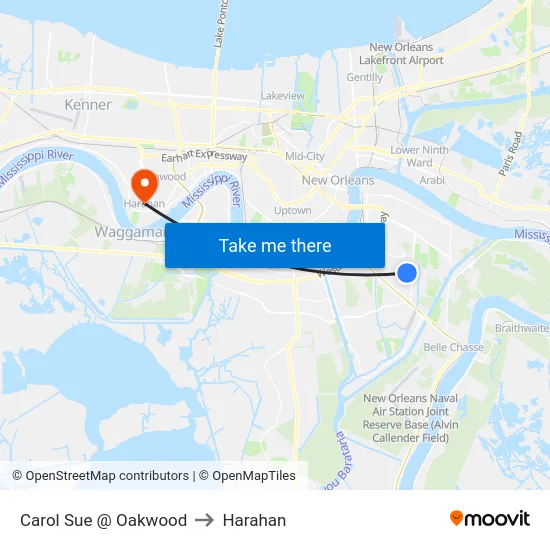 Carol Sue @ Oakwood to Harahan map