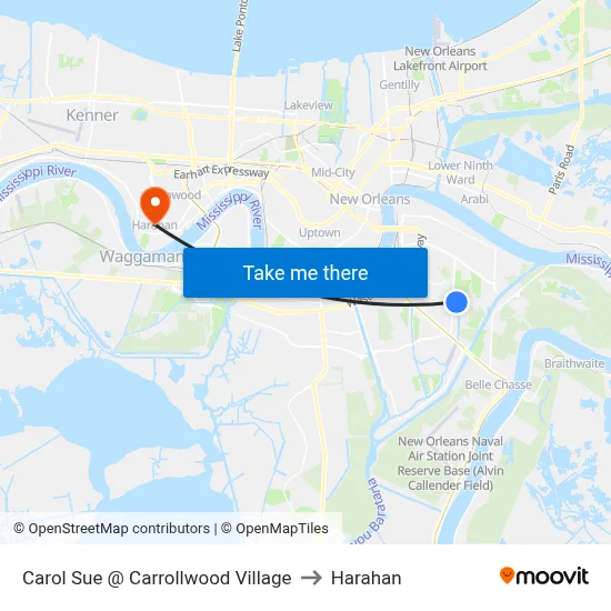 Carol Sue @ Carrollwood Village to Harahan map