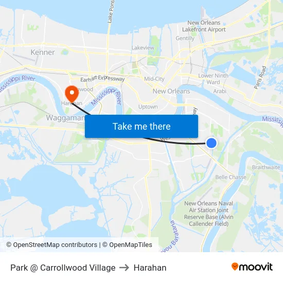 Park @ Carrollwood Village to Harahan map